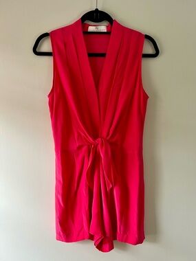 Amanda Uprichard Hot Pink Sleeveless Tie-Front Silk Romper
